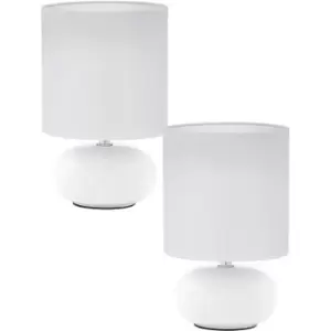 2 PACK Table Lamp Colour White White Fabric Shade In Line Switch Bulb E14 1x40W