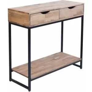 Mirelle Console Table Solid Oak Black Metal Frame