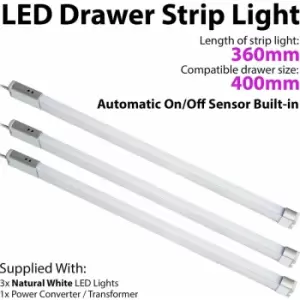 Loops - 3x 400mm LED Drawer Strip Light auto on/off pir sensor Kitchen Cupboard Door