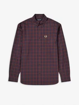 Fred Perry Winter Tartan Shirt, Mahogany, Size S, Men