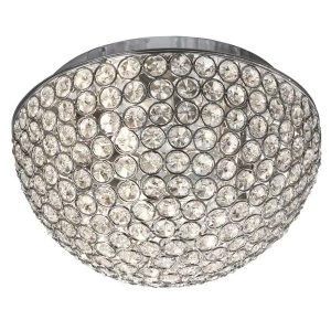 3 Light Flush Ceiling Light Chrome, Crystal Glass, G9