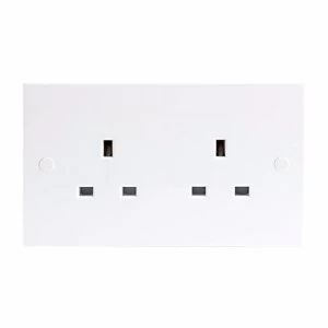 KnightsBridge 13A White 2G Twin 230V UK 3 Pin Unswitched Electric Wall Socket