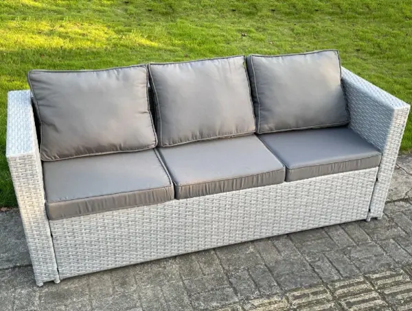 Fimous 3 Seater Outdoor Light Grey Rattan Lounge Complete Sofa Set with Thick Cushion