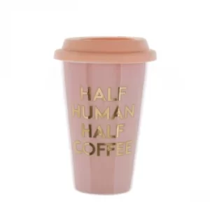 Travel Mug Half Human Half Coffee Peach 15cm