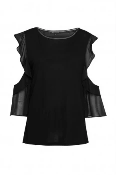 French Connection Ruffle Mix Jersey Top Black