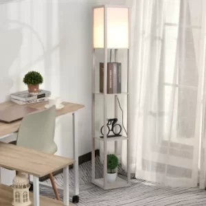 HOMCOM 4-Tier Floor Lamp, Floor Light with Storage Shelf, Reading Standing Lamp for Bedroom, Dining Room, Office,White and Oak