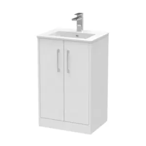 Hudson Reed Juno 500mm Floor Standing 2 Door Vanity & Minimalist Basin - White Ash