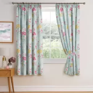 Pia Hydrangeas Floral Print Lined Pencil Pleat Curtains, Multi, 66 x 72" - Dreams&drapes