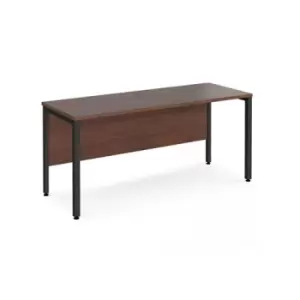 Office Desk 1600mm Rectangular Desk With Bench Leg Walnut Tops With Black Frames 600mm Depth Maestro 25