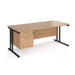 Office Desk Rectangular Desk 1800mm With Pedestal Beech Top With Black Frame 800mm Depth Maestro 25 MC18P2KB