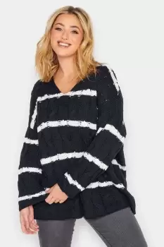 Stripe V-Neck Cable Knit Jumper