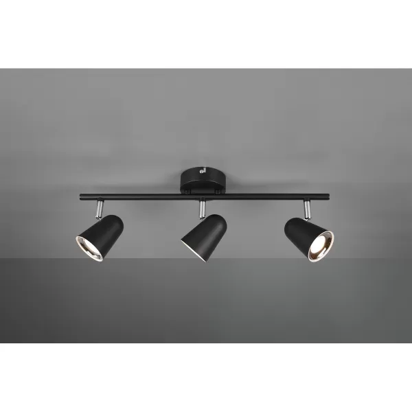 Toulouse Modern 3 Light Ceiling Spotlight Bar Black Matt 3000K