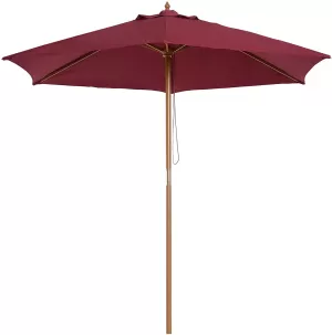 Outsunny 2.5m Wood Garden Parasol Sun Shade Patio Outdoor Market Umbrella Canopy with Top Vent, Wine Red