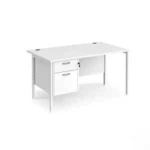 Office Desk Rectangular Desk 1400mm With Pedestal White Top With White Frame 800mm Depth Maestro 25 MH14P2WHWH