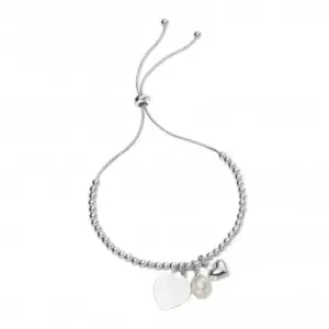 Sterling Silver Heart Pearl Charm Ball Slider Bracelet B5242W