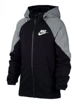 Nike Boys NSW Mixed Material Full Zip Hoodie - Black/White, Size S