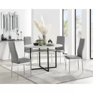 Furniturebox Adley Grey Concrete Effect 120cm Storage Dining Table & 4 Grey Milan Chrome Leg Faux Leather Chairs