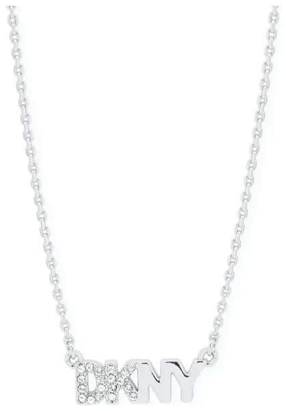 DKNY Silver Tone Crystals Pave Logo Necklace