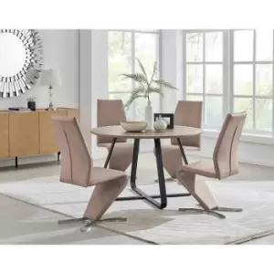 Furniture Box Santorini Brown Wood Contemporary Round Dining Table and 4 Cappuccino Beige Willow Chairs Set