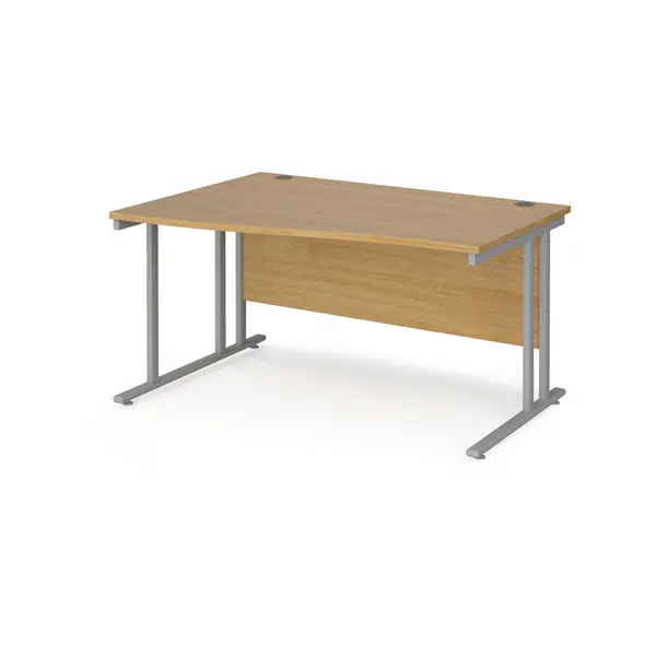 Maestro 25 Wave Desk Silver Frame and Oak Table Top - Left Hand - 1400mm