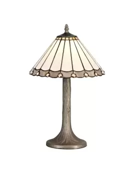 1 Light Tree Like Table Lamp E27 With 30cm Tiffany Shade, Grey, Crystal, Aged Antique Brass