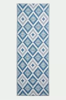 Mia Aztec Blue Outdoor Rug Runner, 75 x 200 cm