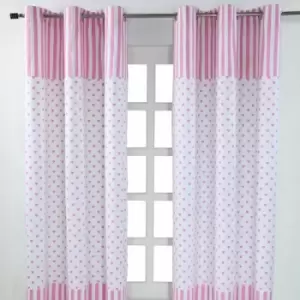 Homescapes - homecapes Pink Love Hearts Ready Made Eyelet Curtain Pair, 137 x 228cm Drop - Pink