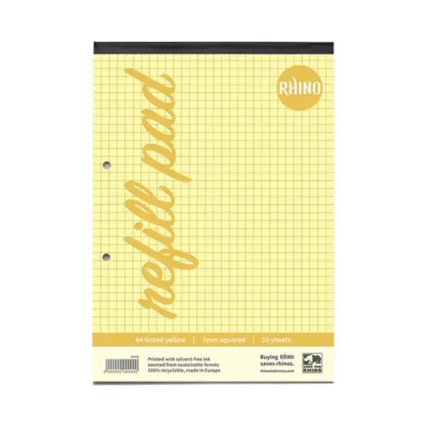 Rhino A4 Special Refill Pad 100 Page 7mm Squared Yellow Tinted Paper (Pack 6) - HAYQ-4