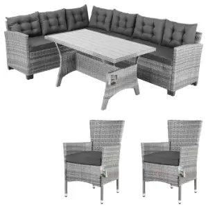 Polyrattan Corner Sofa Dining Set Grey/Anthracite incl. 2 Chairs