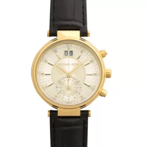 Sawyer Champagne Dial Black Leather Ladies Watch 39MM