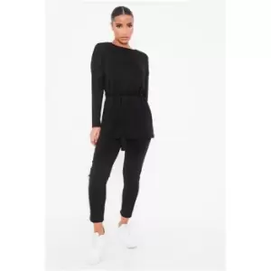 I Saw It First Black Soft Knit Side Split Tie Waist Top And Legging Set - Black