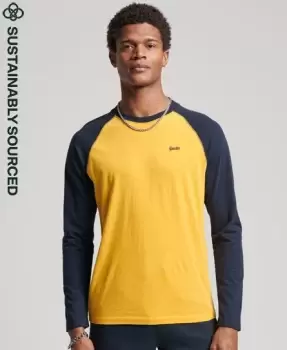 Superdry Mens Organic Cotton Essential Long Sleeved Baseball Top Yellow / Turmeric Marl/Eclipse Navy - Size: M