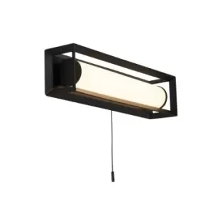 Rectangular LED Wall Light, Matt Black - 300mm With Pull Switch