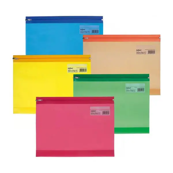 Snopake A4+ Polypropylene Zip Lock Bags 37cm x 26cm Assorted Colours 5 Pack