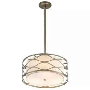 Luminosa Milton Ceiling Pendant, Convertible To Semi Flush 3 Light E14 Aged Gold, Cream Fabric Shade