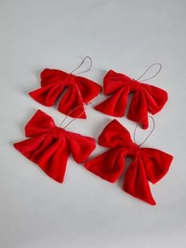 Festive 18Cm Red Velvet Set Of 4 Bows