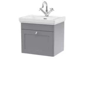 Nuie Classique 500mm Wall Hung 1-drawer Unit & Basin 1 Tap Hole - Satin Grey