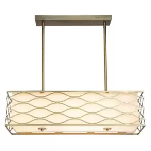 Luminosa Milton Rectangle Ceiling Pendant, Convertible To Semi Flush 5 Light E14 Aged Gold, Cream Fabric Shade