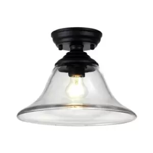 Luminosa Talisa Flush Ceiling Lamp E27 With Smooth Bell 30cm Glass Shade Matt Black, Clear