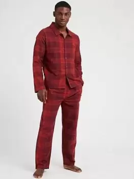 Calvin Klein Long Sleeve Pyjama Pants Set - Red , Multi Size XL Men