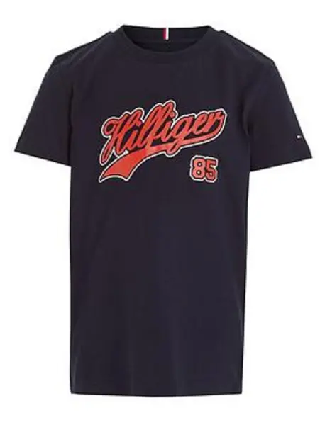 Tommy Hilfiger Boys Hilfiger Script Short Sleeve T-Shirt - Navy, Size 8 Years