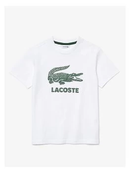 Lacoste Boys Croc Large Logo T-Shirt - White, Navy, Size 10 Years