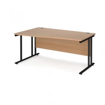 Maestro 25 left hand wave desk 1600mm wide Black cantilever leg frame,