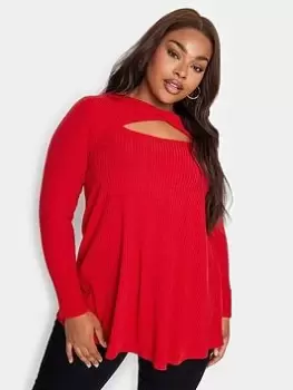 Yours Twist Front Rib Swing Top. Red, Red, Size 26-28, Women