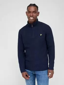 Lyle & Scott Lyle & Scott Ribbed Quarter Zip Jumper, Navy Size M Men