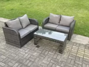 Fimous 4 Seater Outdoor Dark Grey Rattan Lounge Complete Sofa Set with Coffee Table