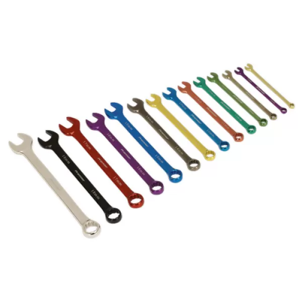 Genuine SEALEY AK6314 Combination Spanner Set 14pc Multi-Coloured Metric