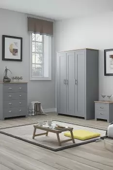 Large 3 Door Grey & Oak Wardrobe