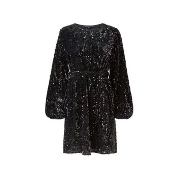 Mela London Curve Sequin Belted Dress - Black