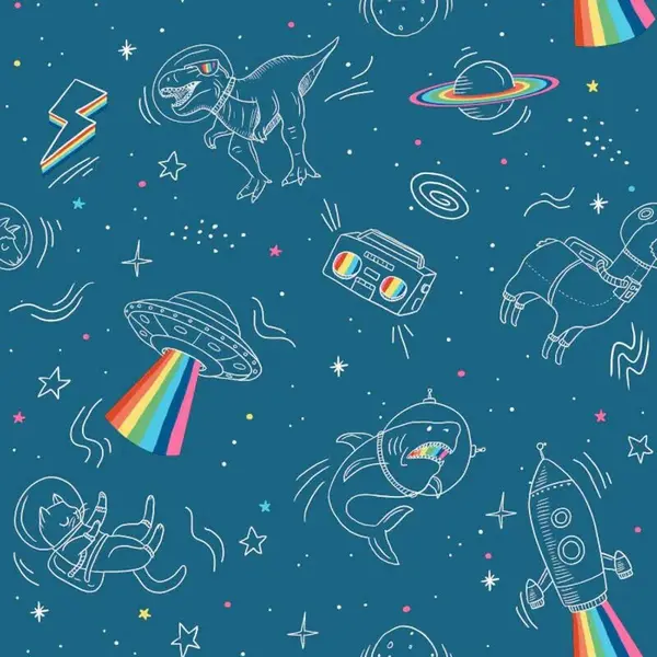 YOL YOL - Muriva Animal's In Space Dark Blue Kids Bedroom Wallpaper Fun Design WL-M36801